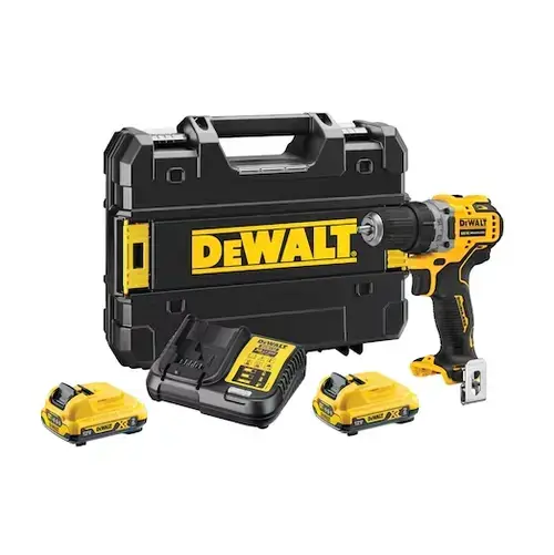 Masina de gaurit si insurubat DeWalt DCD701D2-QW, 2 acumulatori Li-Ion, 12 V, 2.0 Ah, 1500 rpm, 57 Nm incarcator, valiza (Galben/Negru)