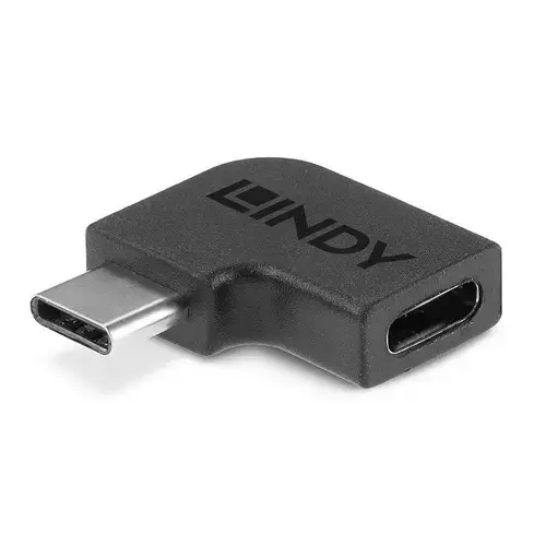 Adaptor Lindy LY-41894, USB-C 3.2 - USB C 90°, material PVC, temperaturi de operare -10°C - 80°C (14°F - 176°F), Negru