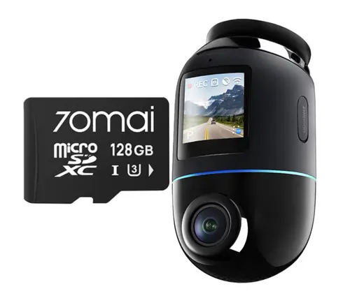 Camera video auto 70mai Omni X800 Dash Cam, 4K la 360⁰, Ecran IPS 1.4inch, Procesor Quad Core NT98530, Wi-Fi 6 + BLE, Control vocal + Card microSD 128GB (Negru)