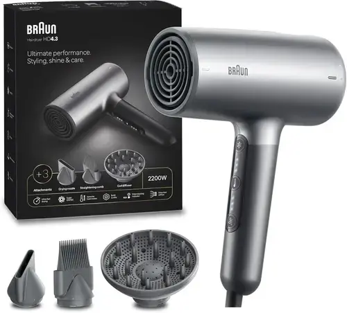Uscator de par Braun HD 4.3 BRHD435E, 2200 W, 3 viteze, 3 intensitati temperatura, Functie ionica (Negru)