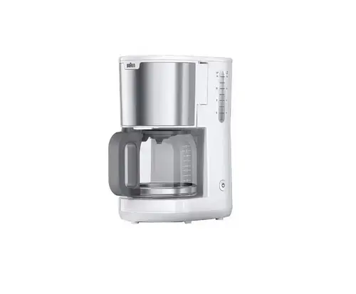 Cafetiera Braun KF 1500 WH PurShine, 1000 W, OptiBrew, Oprire automata, 10 cesti, Anti-picurare (Alb/Inox)