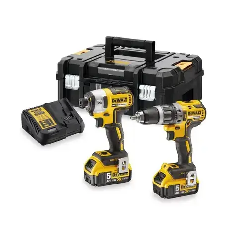 Set 2 scule DeWalt DCK266P2-QW, 2 acumulatori li-ion, 18 V, 5 Ah, incarcator, valiza (Galben/Negru)