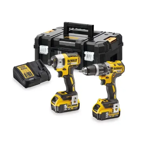 Set 2 scule DeWalt DCK266P2-QW, 2 acumulatori li-ion, 18 V, 5 Ah, incarcator, valiza (Galben/Negru)