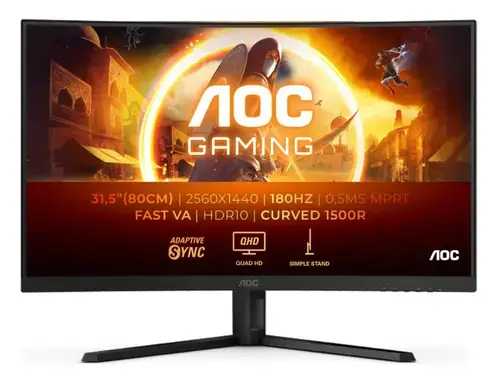 Monitor Gaming Fast VA LED AOC 31.5inch CQ32G4VE, QHD (2560 x 1440), HDMI, DisplayPort, Ecran curbat, 180 Hz, 0.5 ms (Negru)