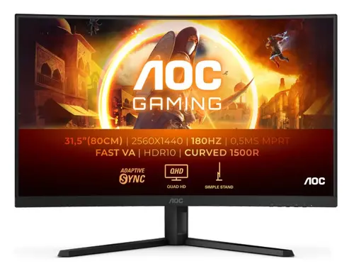 Monitor Gaming Fast VA LED AOC 31.5inch CQ32G4VE, QHD (2560 x 1440), HDMI, DisplayPort, Ecran curbat, 180 Hz, 0.5 ms (Negru)