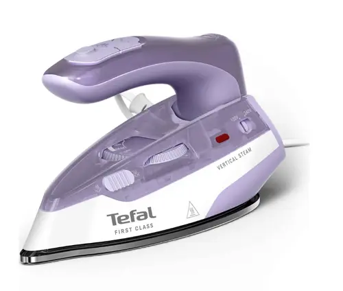 Fier de calcat cu aburi pentru voiaj Tefal First Class DB1612E0, 1000W, jet de abur 45 g/min, abur variabil 0-10 g/min, talpa Microsteam 200, functie abur vertical, maner pliabil, husa inclusa (Alb/Violet)