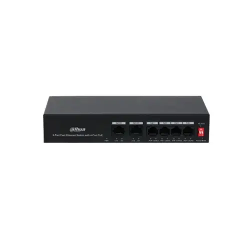 Switch 4 porturi Dahua PFS3006-4ET-36, 10/100 Mbps, 1.2 Gbps, 0.89 Mpps, PoE