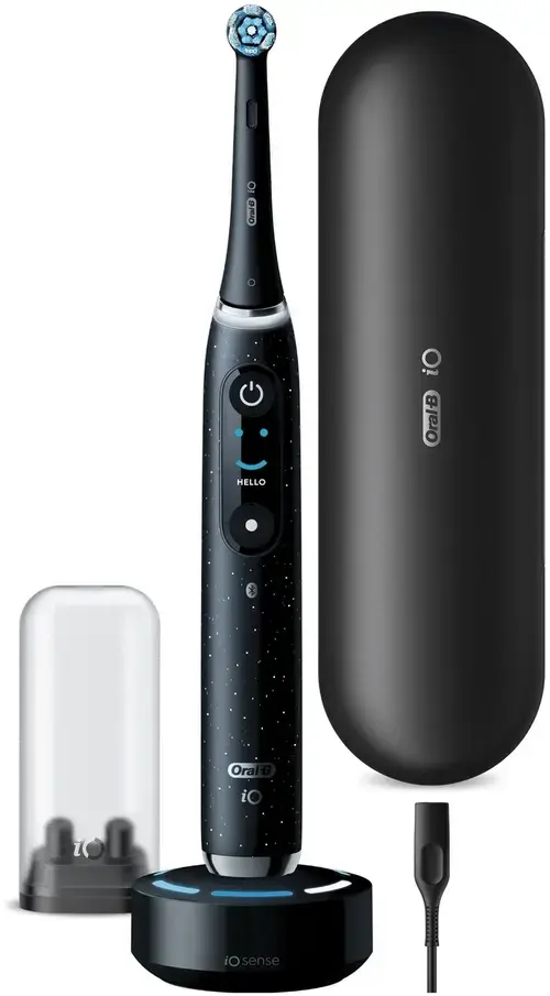 Periuta de dinti electrica Oral-B iO Series 10 Stardust, Bluetooth, Curatare 3D, Inteligenta artificiala, 7 moduri (Negru)