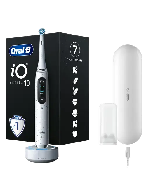 Periuta de dinti electrica Oral-B iO Series 10 Stardust, Bluetooth, Curatare 3D, Inteligenta artificiala, 7 moduri (Alb)
