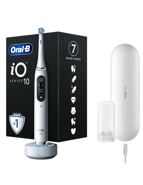 Periuta de dinti electrica Oral-B iO Series 10 Stardust, Bluetooth, Curatare 3D, Inteligenta artificiala, 7 moduri (Alb)