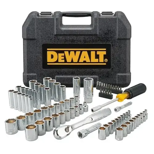 Set chei tubulare cu 84 piese DeWALT DWMT81531-1, tehnologie DirectTorque pentru rezistenta la uzura, crom rezistent la coroziune, 1/4 si 3/8 inch, clichet 72 dinti pentru spatii inguste, marcaje gravate pt. identificare rapida, ideal mecanica auto