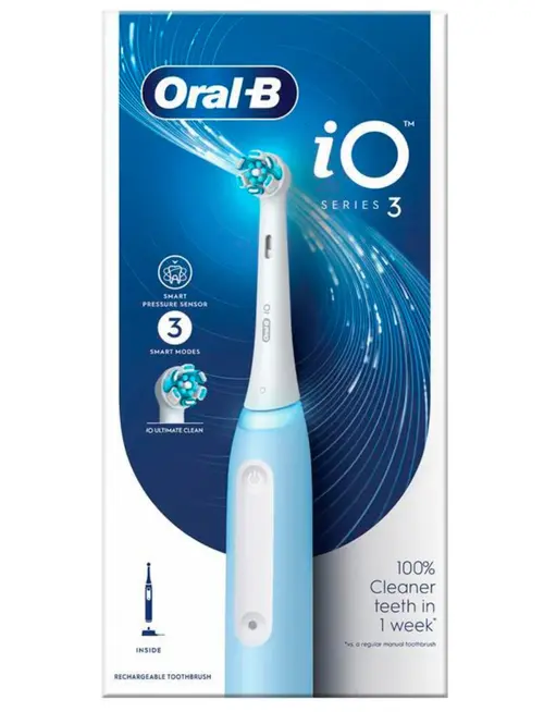 Periuta de dinti electrica Oral-B iO3, 3 moduri periaj, Senzor presiune smart, 1 capat inclus (Albastru)