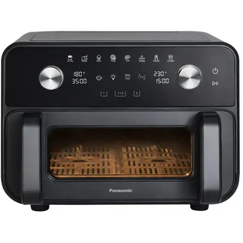 Friteuza cu aer cald Flex Air Panasonic NF-BC1000KXE, 9.6l, 2450 W, 2 zone independente, gatire cu abur, Rezervor pentru abur 200 ml, Fereastra supraveghere (Negru)