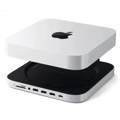 Stand si hub Satechi ST-GMMSHS pentru Mac Mini / Studio cu carcasa SSD NVMe (Argintiu)