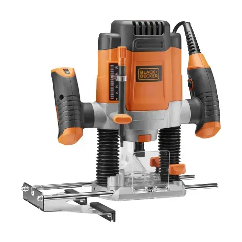 Masina de frezat Black+Decker KW1200E-QS, 1200 W, 230 V, 6/6.35/8 mm pensete de prindere, 0-55 mm adancime cursa