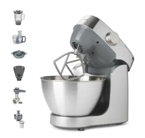 Robot de bucatarie KENWOOD Prospero+ KHC29A.R0SI, 1000 W, cantar integrat, vas 4.3l, blender sticla 1.2l, masina de tocat, procesor alimente 1.4l, storcator, presa citrice, 3 accesorii patiserie, 6 trepte viteza (Argintiu)