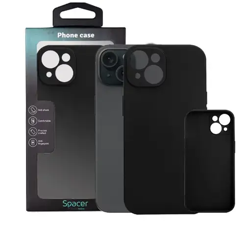 Husa Spacer SPPC-AP-IP15-TPU, grosime 1.5mm, material flexibil TPU, pentru Iphone 15 (Negru)