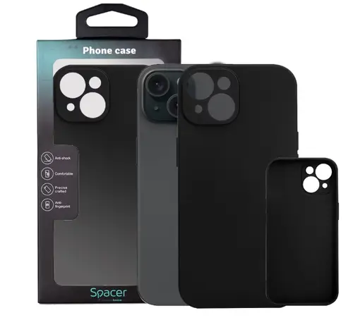 Husa Spacer SPPC-AP-IP15-TPU, grosime 1.5mm, material flexibil TPU, pentru Iphone 15 (Negru)