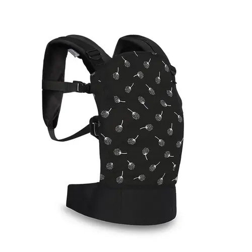 Marsupiu ergonomic pentru copii Lorelli Wally Black Floral, din bumbac/poliester, pliabil, buzunar frontal, centuri ajustabile pentru umar si talie, 0-20 Kg