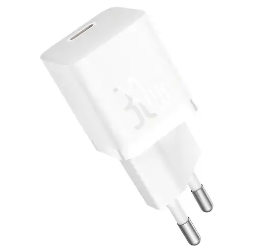 Incarcator Retea USB-C Baseus GaN5S, 30 W, 3 A, USB-C, Cablu USB-C (Alb)