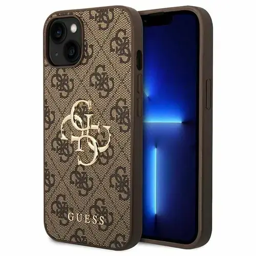 Husa de protectie Guess PU 4G Metal Logo pentru iPhone 15 (Maro)