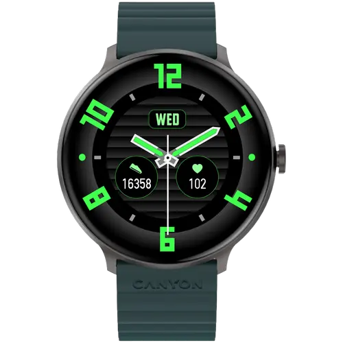 Smartwatch CANYON Jacky SW-69, Ecran LTPS 1.3inch, Bluetooth, 380+ Fete de ceas, 25 moduri de sport, Autonomie 9 zile, IP68 (Verde/Portocaliu)