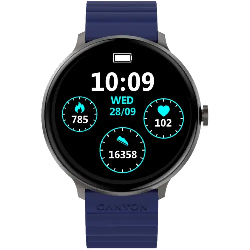 Smartwatch CANYON Jacky SW-69, Ecran LTPS 1.3inch, Bluetooth, 380+ Fete de ceas, 25 moduri de sport, Autonomie 9 zile, IP68 (Albastru/Galben)