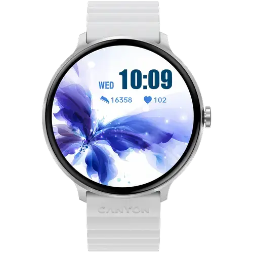 Smartwatch CANYON Jacky SW-69, Ecran LTPS 1.3inch, Bluetooth, 380+ Fete de ceas, 25 moduri de sport, Autonomie 9 zile, IP68 (Alb/Albastru)