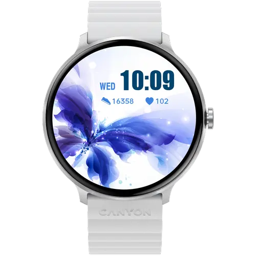 Smartwatch CANYON Jacky SW-69, Ecran LTPS 1.3inch, Bluetooth, 380+ Fete de ceas, 25 moduri de sport, Autonomie 9 zile, IP68 (Alb/Albastru)