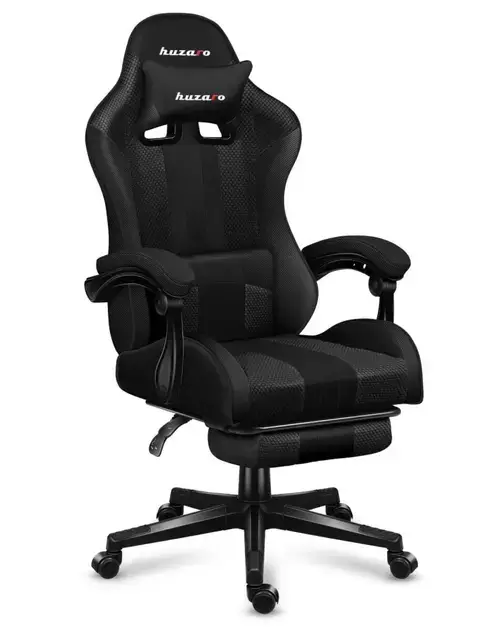 Scaun gaming Huzaro HZ-Force 4.7, Mesh Carbon, Suport picioare, Cotiere moi, Perne lombara & cervicala, Cadru otel (Negru)
