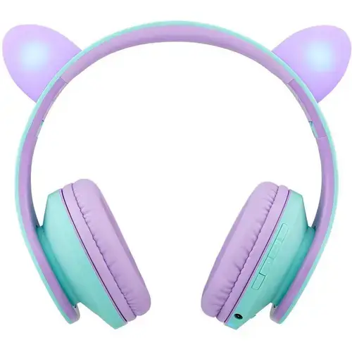 Casti Stereo Wireless PowerLocus P2 Kids Cat Ears, pentru copii (Albastru/Violet)