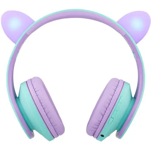 Casti Stereo Wireless PowerLocus P2 Kids Cat Ears, pentru copii (Albastru/Violet)