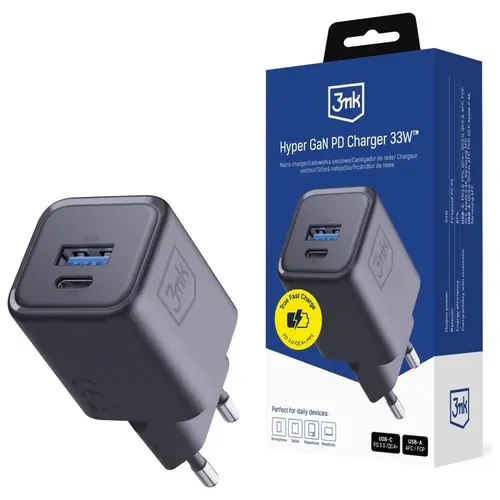 Incarcator retea 3MK Hyper Charger, USB-A / USB-C, 33W, Negru