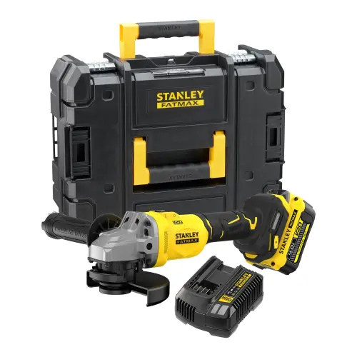 Polizor unghiular (flex) pe acumulator Stanley FatMax SFMCG710M1T, 18V V20, brushless, 8500 RPM, diametru disc 125 mm, 1x acumulator 4 Ah Li-Ion, sistem prindere M14, maner confortabil, incarcator, cutie transport PRO-STACK