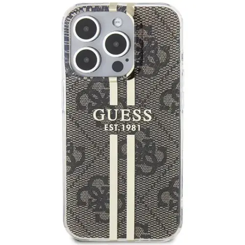 Husa Protectie Spate Guess 4G Gold Stripe pentru Apple iPhone 15 Pro (Maro)