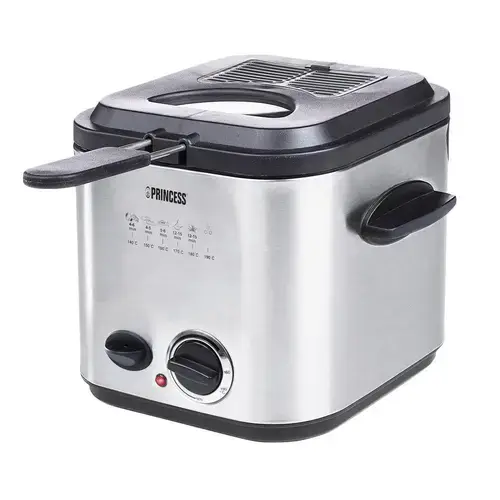 Mini-friteuza si fondue Princess 0118261101001, 840 W, Capacitate 1.2 l, capac detasabil, cos cu maner, 6 furculite pentru fondue (Argintiu)