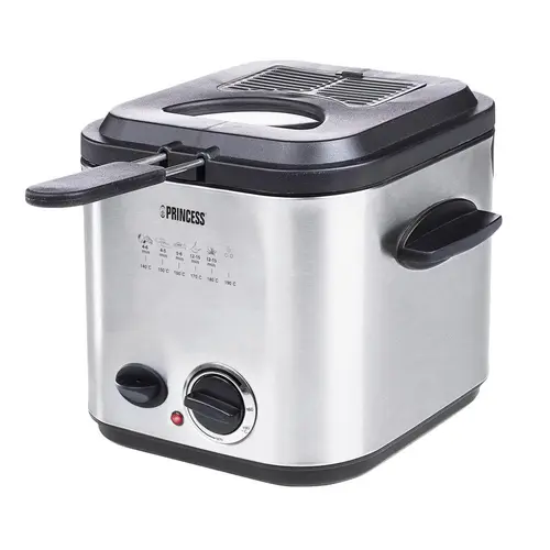Mini-friteuza si fondue Princess 0118261101001, 840 W, Capacitate 1.2 l, capac detasabil, cos cu maner, 6 furculite pentru fondue (Argintiu)