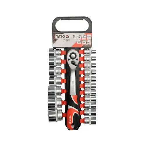 Set chei tubulare cu antrenor Yato YT-38681, prindere 1/2 “, dimensiune 8-32 mm, Cr-V, 19 buc