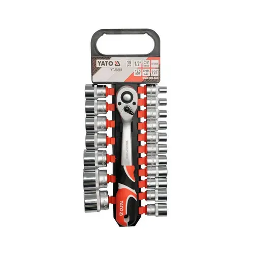 Set chei tubulare cu antrenor Yato YT-38681, prindere 1/2 “, dimensiune 8-32 mm, Cr-V, 19 buc