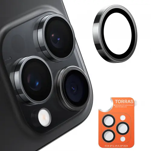 Folie de protectie Camera Spate Torras Lensguard pentru Apple iPhone 16 Pro Max / 16 Pro, Sticla Securizata, Neagra