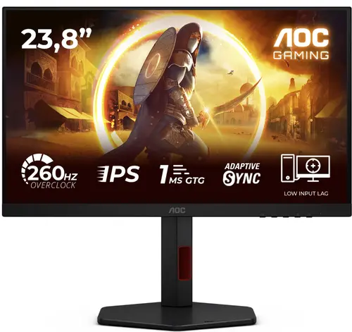 Monitor Gaming AOC 24G4ZR, 23.8inch, Full HD (1920x1080), Fast IPS, WLED, 260Hz (OC, 240Hz Native), 0.3ms MPRT, 1ms GtG, G-SYNC Compatible, HDR 10, Flicker Free, HDMI, DisplayPort, Pivot (Negru)