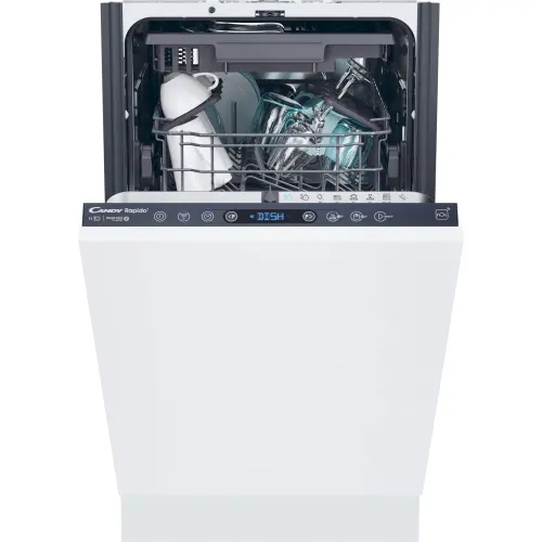 Masina de spalat vase incorporabila Candy Rapido CI1C7SB1FA, 11 seturi, 8 programe, Clasa C, 3 sertare, WiFi, Motor inverter, Wash & Dry 35', Automatic Open Door, 45 cm (Alb)