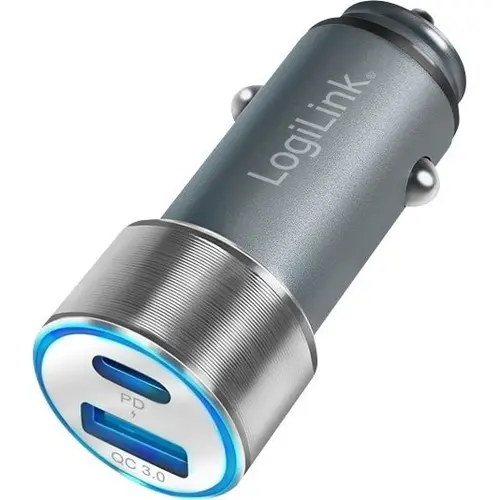Incarcator auto LogiLink PA0252, 1x USB-C PD, 1x USB-A QC, 36 W (Argintiu)