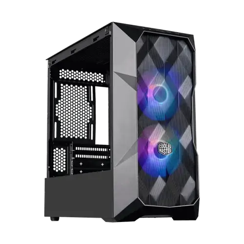Carcasa Cooler Master Micro ATX MasterBox TD300 MESH, cu 2 ventilatoare ARGB, fara sursa de alimentare, sticla securizata (Negru)