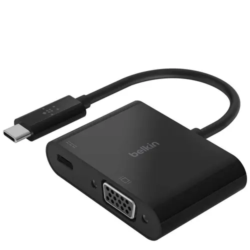 Docking station Belkin AVC001btBK, USB-C la VGA si incarcator, 1080p, 60Hz, 60 W (Negru)