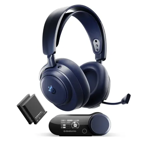 Casti Gaming SteelSeries Arctis Nova Pro OMNI, Multiplatforma, USB/Wireless/Bluetooth, Infinite Power System, Microfon retractabil ClearCast Pro, AI Noise Rejection (Albastru)