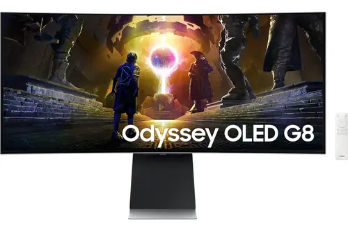 Monitor Gaming OLED Samsung 34inch LS34DG850SUXDU, WQHD (3440 x 1440), HDMI, DisplayPort, Ecran curbat, Boxe, 175 Hz, 0.03 ms (Argintiu)