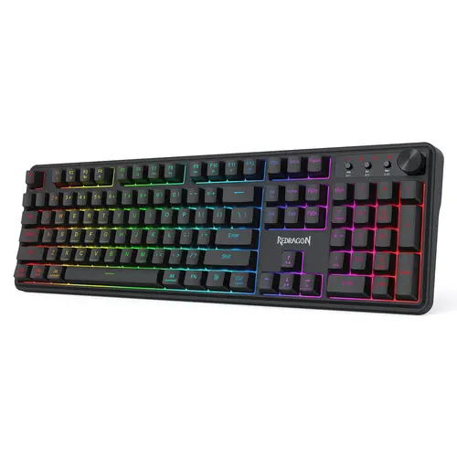 Tastatura gaming wireless Redragon Volcano, USB/Bluetooth, iluminare RGB, Layout US, Negru