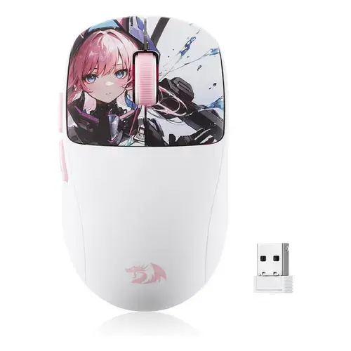 Mouse gaming Redragon Klyamoor Pro Standard Anime, USB/Bluetooth, 24000 DPI, Alb/Roz