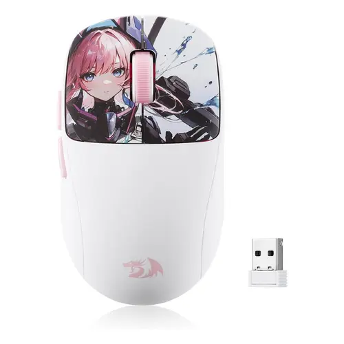 Mouse gaming Redragon Klyamoor Pro Standard Anime, USB/Bluetooth, 24000 DPI, Alb/Roz